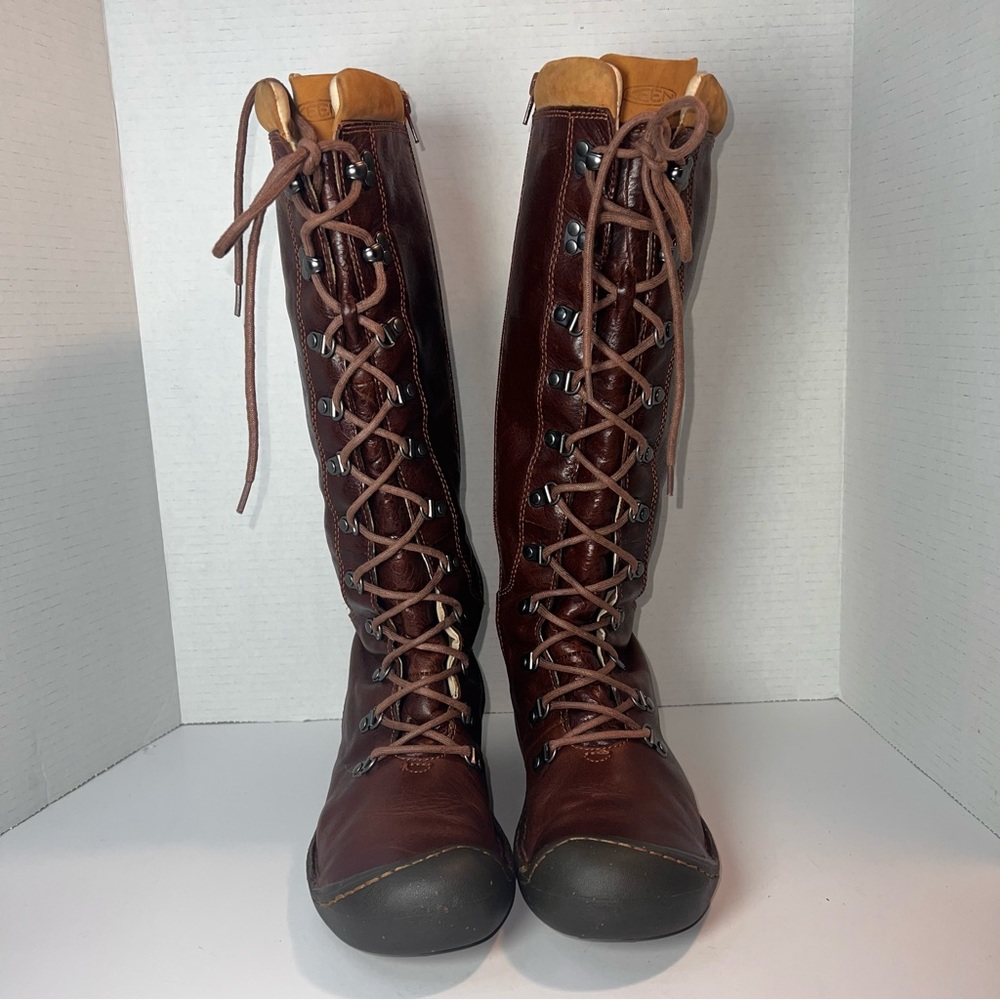 Keen Women Clara Tall High Leather Lace Up Zip Boots size 9